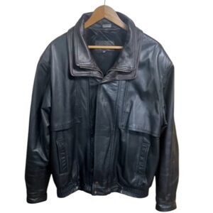 Acton Olde Hide House Men’s XL Tall Leather Jacket Double Collar Zip-Up